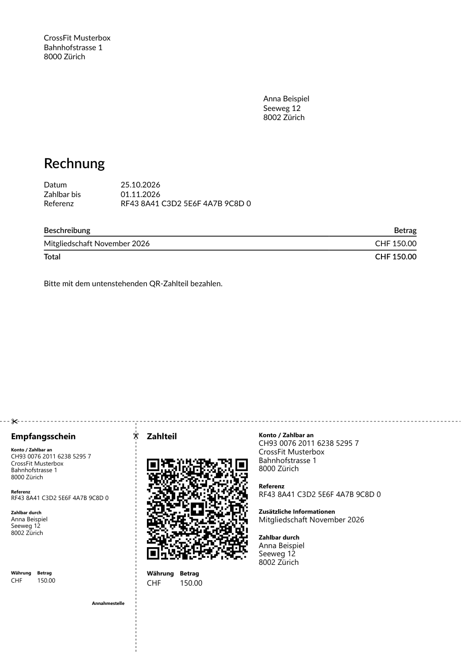 Example of a QR-bill created by BoxPlanner